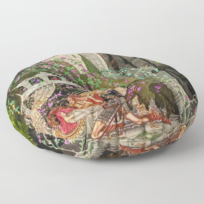 The Prince Looks down on Sleeping Beauty in the Garden of Delights by Kay Nielsen Floor Pillow
