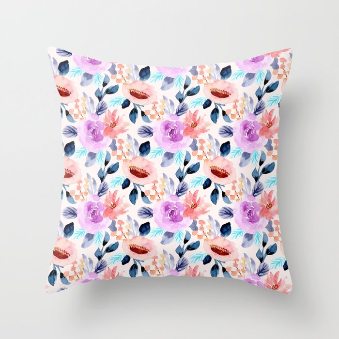 Beautiful Floral Watercolor Pattern Throw Pillow