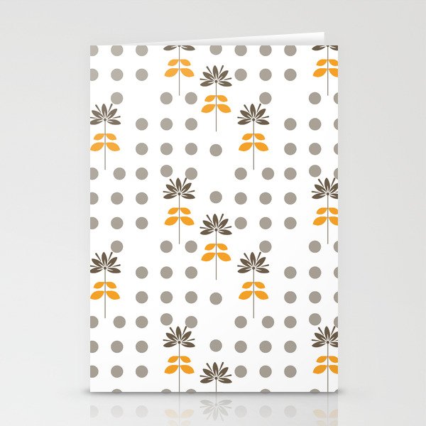 Grey Polka Dot And Floral Retro Pattern Background Stationery Cards