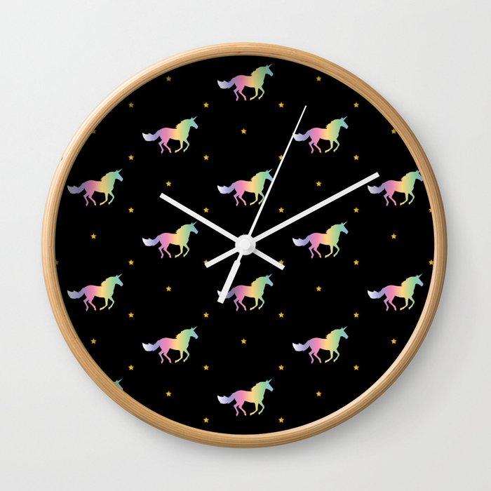 Rainbow Unicorns & Stars Wall Clock