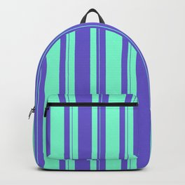 [ Thumbnail: Aquamarine & Slate Blue Colored Lines Pattern Backpack ]