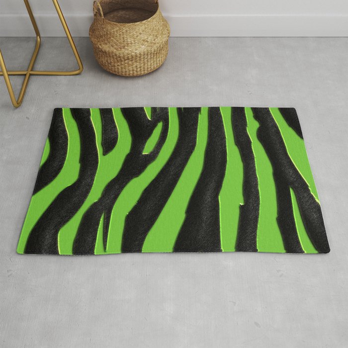 Bright Green Black Zebra Print Rug By, Zebra Print Rug