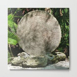 Mexico Photography - The Aztec Sun Stone Standing On The Ground Metal Print