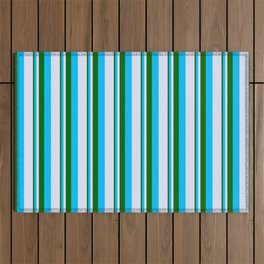 [ Thumbnail: Dark Green, Deep Sky Blue & Lavender Colored Lined/Striped Pattern Outdoor Rug ]