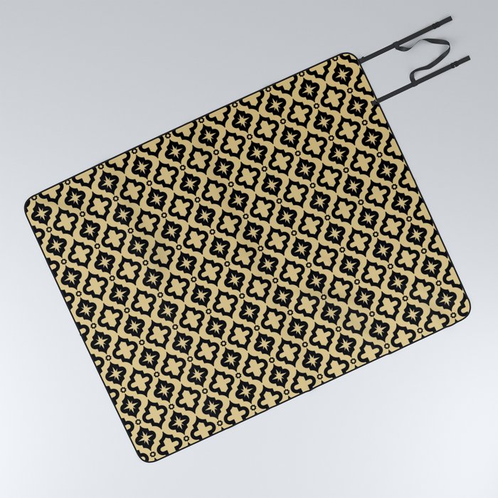 Tan and Black Ornamental Arabic Pattern Picnic Blanket