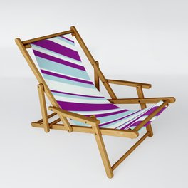 [ Thumbnail: Purple, Powder Blue, and Mint Cream Colored Lined/Striped Pattern Sling Chair ]