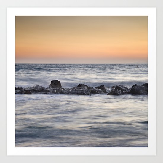 Silver sea at sunset Art Print