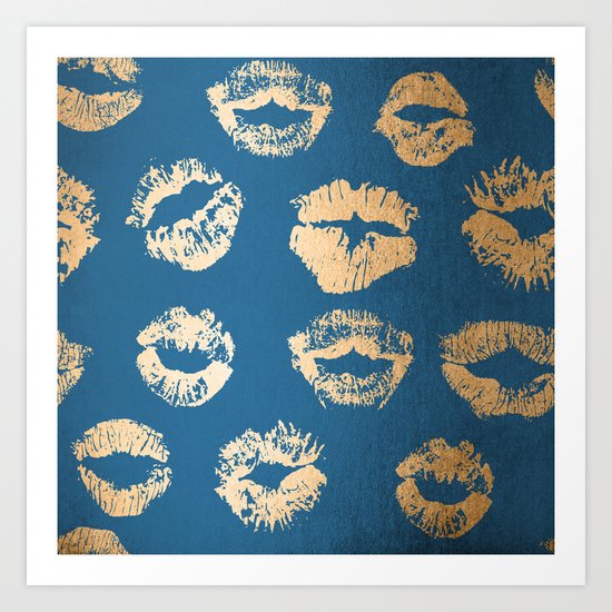 Metallic Gold Lips in Orange Sherbet and Saltwater Taffy Teal Shimmer Art Print