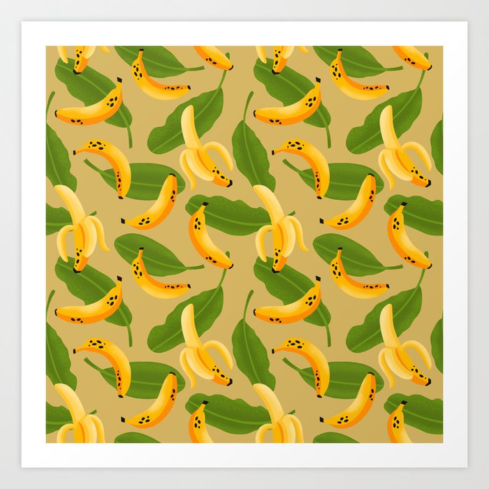 Banana Pattern on Tan Art Print