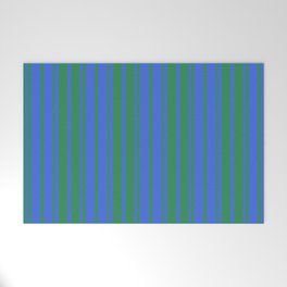 [ Thumbnail: Royal Blue & Sea Green Colored Stripes/Lines Pattern Welcome Mat ]