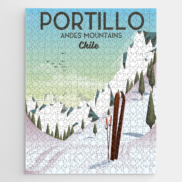 Portillo Ski Chile Ski travel poster. Jigsaw Puzzle