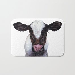 Baby Cow Black and White Calf Watercolor Farm Animal Art Print Bath Mat