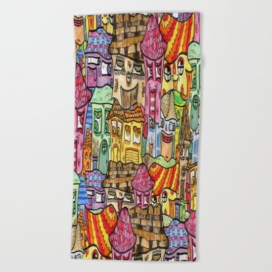Suburbia watercolor collage Beach Towel