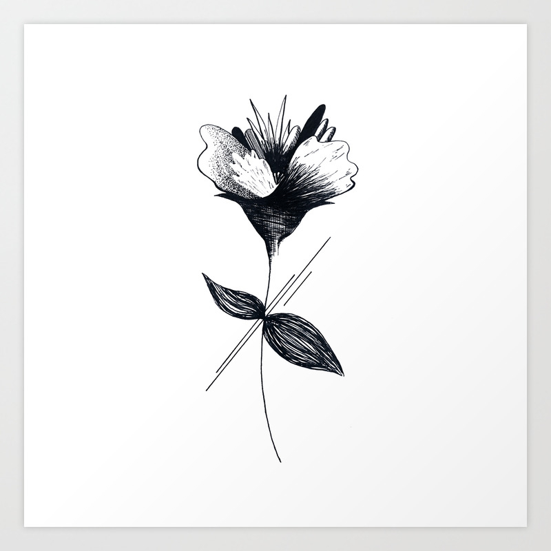 Black And White Flower Minimalist Abstract Floral Art Print By