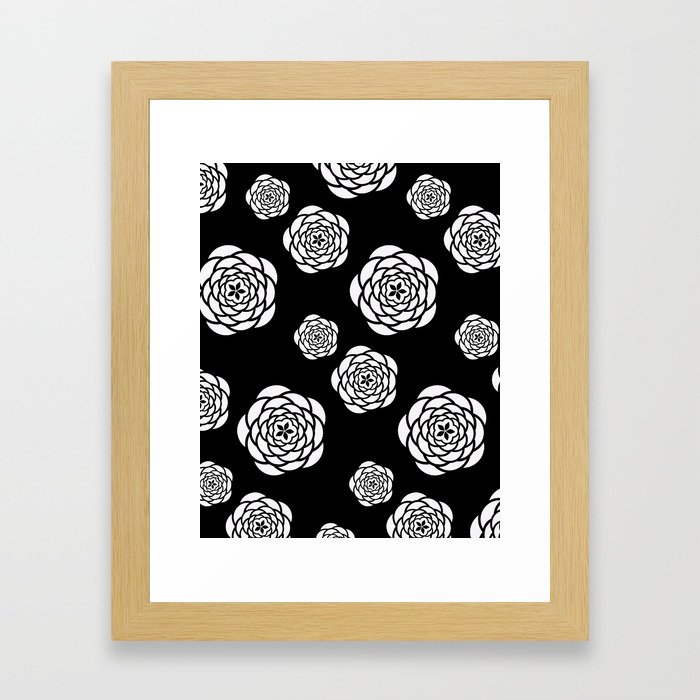 Black and white mod flower pattern Framed Art Print