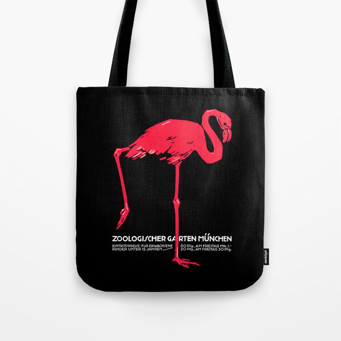 Vintage Pink flamingo Munich Zoo travel ad Tote Bag