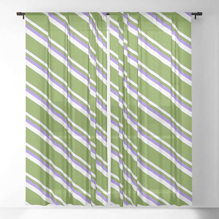 Purple, White, and Green Colored Striped Pattern Sheer Curtain