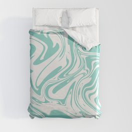 Liquid Contemporary Abstract Light Teal and White Swirls - Retro Liquid Swirl Pattern Duvet Cover