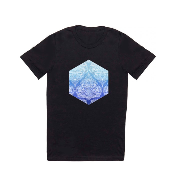 Out of the Blue - White Lace Doodle in Ombre Aqua and Cobalt T Shirt