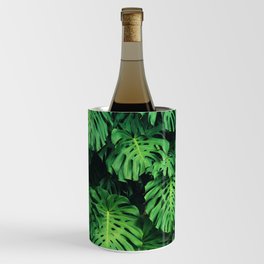 Monstera leaf jungle pattern - Philodendron plant leaves background Wine Chiller