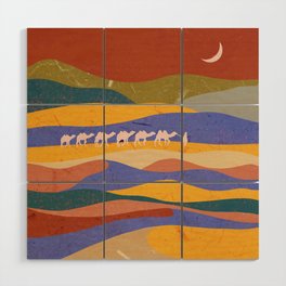 night at the desert - colorful minimalistic landscape illustration  Wood Wall Art