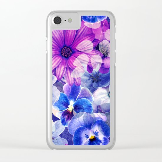 Dark pink and blue floral pattern Clear iPhone Case