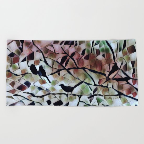 Absract Birds in a Tree Beach Towel