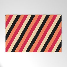 [ Thumbnail: Crimson, Tan, Black, and Coral Colored Lines/Stripes Pattern Welcome Mat ]