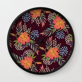Red Floral Print Wall Clock