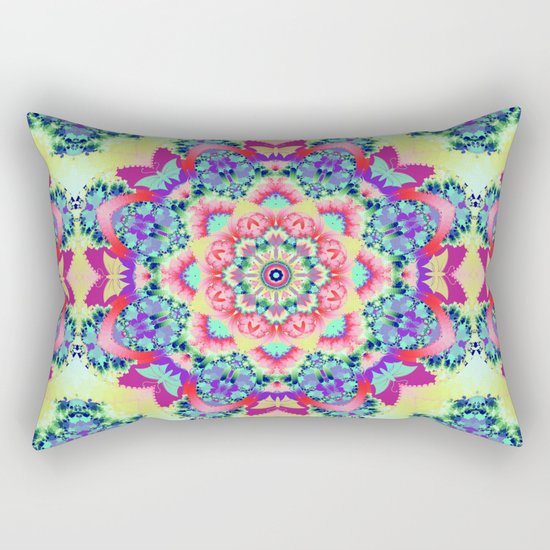 Whimsical floral kaleidoscope with butterflies Rectangular Pillow