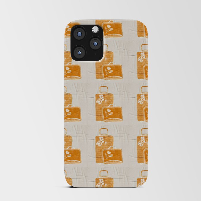 Block Pattern Suitcases with Travel Stickers in Orange iPhone Card Case