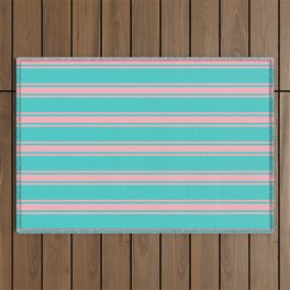 [ Thumbnail: Turquoise and Light Pink Colored Lines/Stripes Pattern Outdoor Rug ]