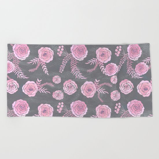 Peony Pattern Grey 2 Beach Towel