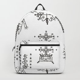 Papa Legba + Baron Samedi + Gran Bwa + Damballah-Wedo Voodoo Veve Symbols in White Backpack