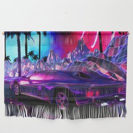 Neon landscape: Synthwave palms & car [synthwave/vaporwave/cyberpunk] — aesthetic poster, retrowave  Wall Hanging
