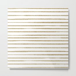 White Gold Brush Strokes Stripes Metal Print
