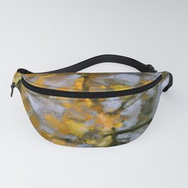 Twin Trees Late In Autumn Yellow Leaves Digital Painting Fanny Pack