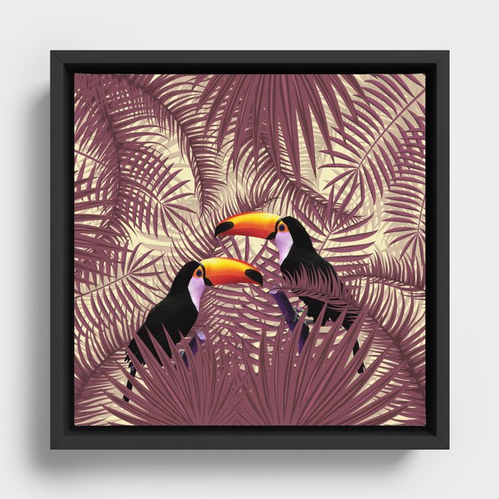Tropical Forest - Toucan Birds - Tropical Palm Leaf Pattern - Leaf Pattern - Tropical Print 3 Framed Canvas