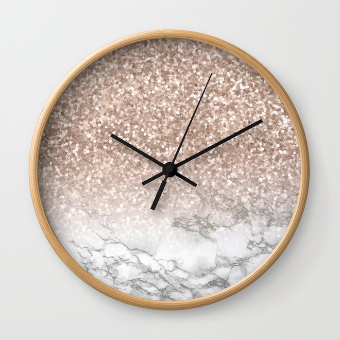 She Sparkles - Rose Gold Glitter Marble Wall Clock
