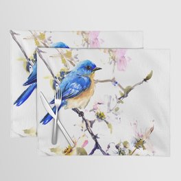 Bluebird and Dogwood, bird and flowers spring colors spring bird songbird design Placemat