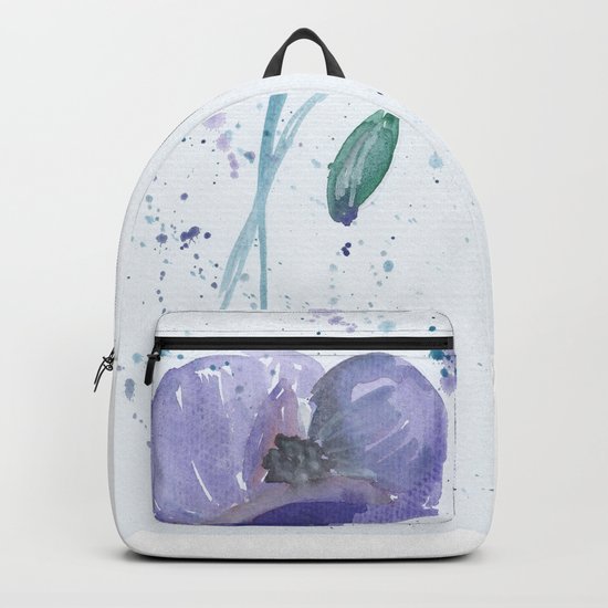 Blue Poppy flower illustration painting in watercolor Backpack