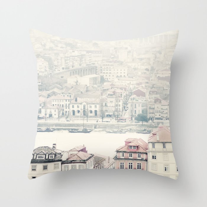 Pastel City Skyline - Urban Pink Roof Tops Travel photography by Ingrid Beddoes Throw Pillow