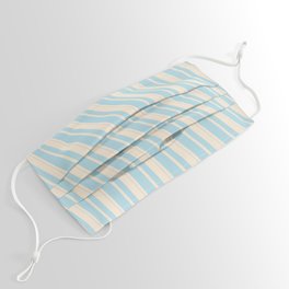 [ Thumbnail: Beige & Light Blue Colored Striped Pattern Face Mask ]