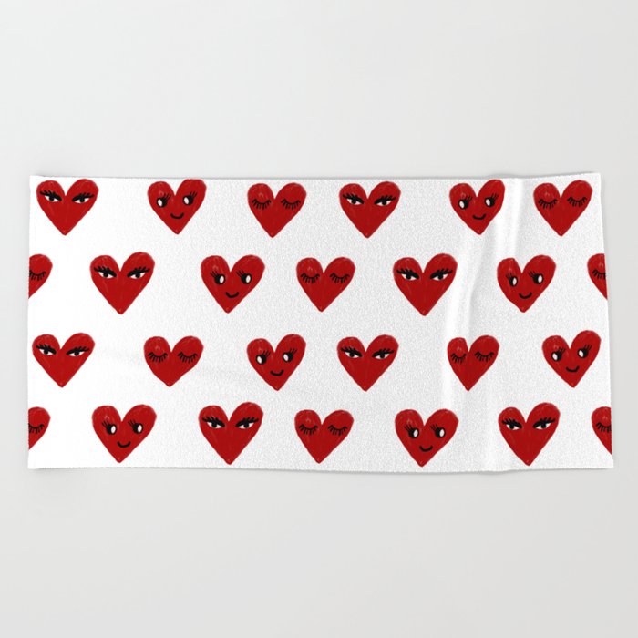 Heart love valentines day gifts hearts with faces cute valentine Beach Towel