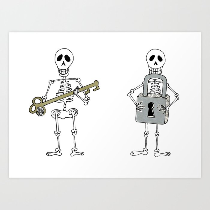 Skeleton Lock and Key Art Print