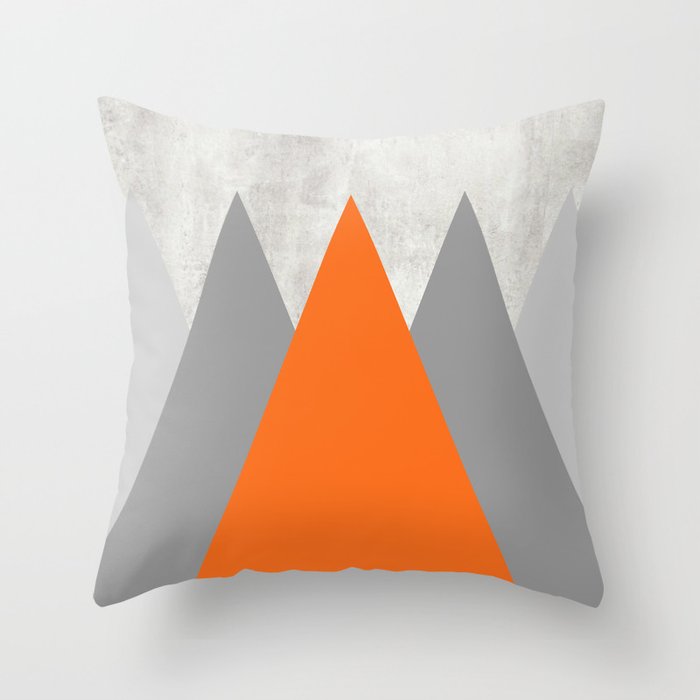 Grey - Orange Mountains Throw Pillow