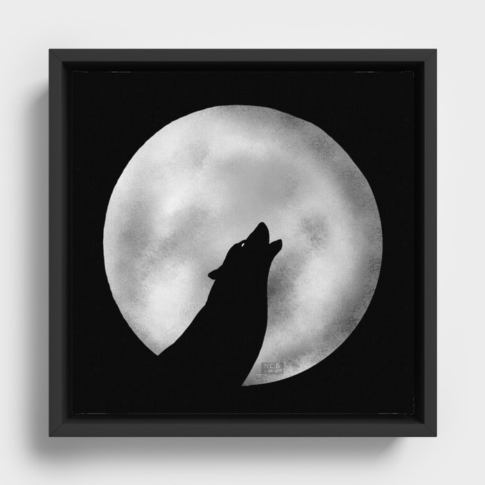 Howling at the moon -wolf silhouette Framed Canvas