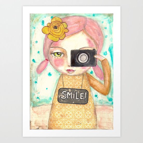 Smile ! girl with photo camera Art Print