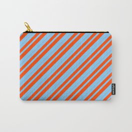 [ Thumbnail: Light Sky Blue and Red Colored Stripes/Lines Pattern Carry-All Pouch ]