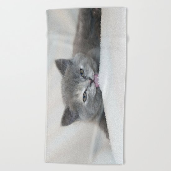 Snow Kitten Beach Towel